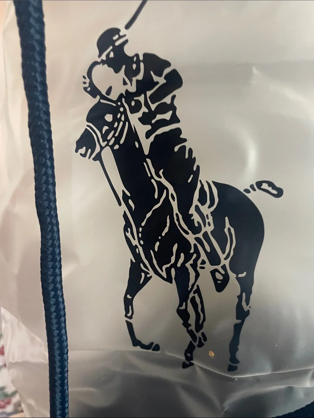 Polo by Ralph Lauren Navy, White and Gold Striped Drawstring Tote/Back Pack